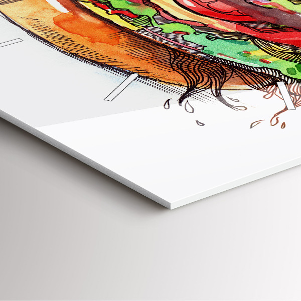 Square glass wall clock XXL Cheese Burger