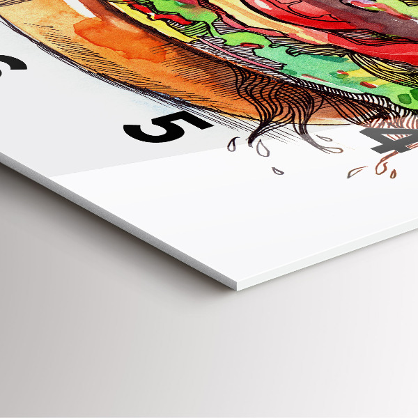 Square glass wall clock XXL Cheese Burger