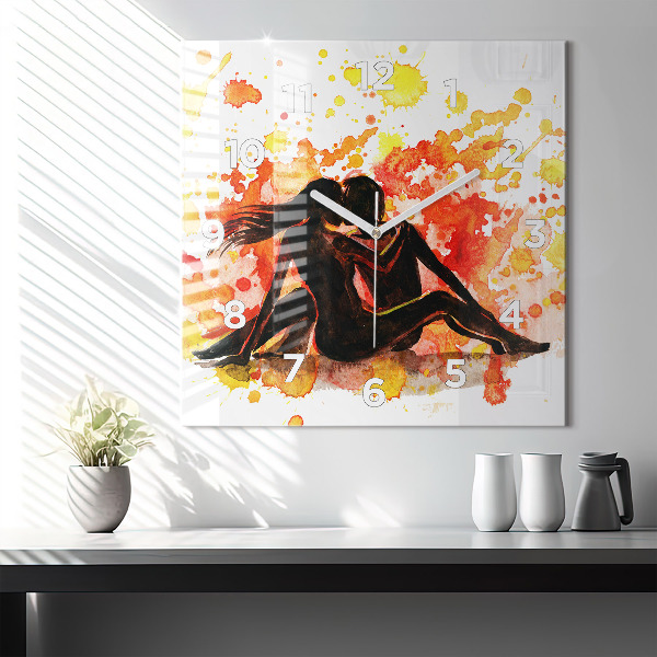 Square glass wall clock Love and a couple in love