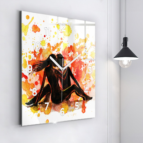 Square glass wall clock Love and a couple in love