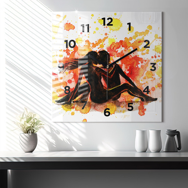 Square glass wall clock Love and a couple in love