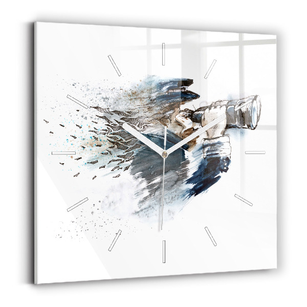 Square glass wall clock Captain with binoculars