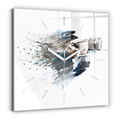 Square glass wall clock Captain with binoculars