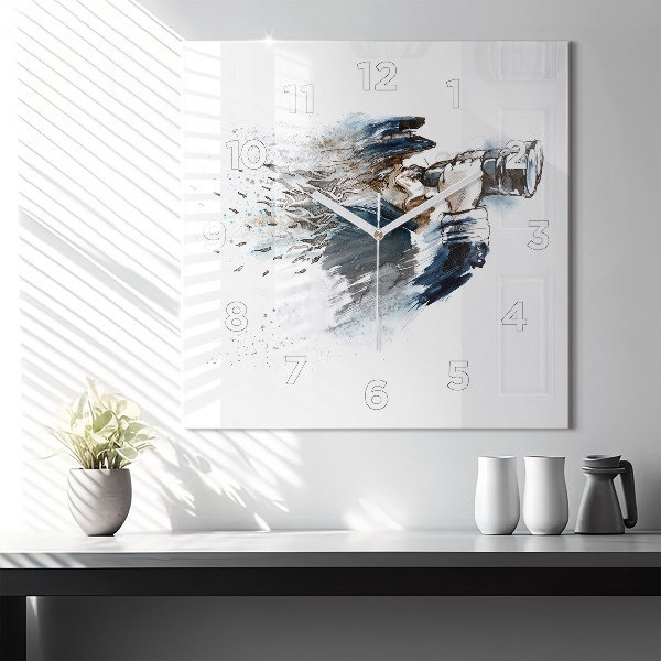 Square glass wall clock Captain with binoculars