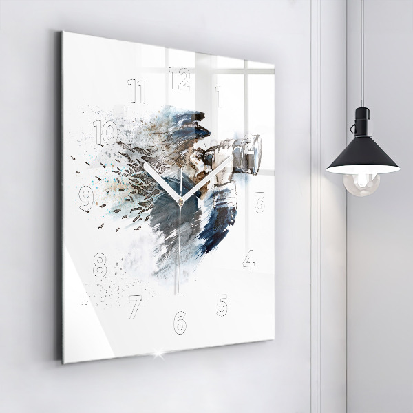 Square glass wall clock Captain with binoculars
