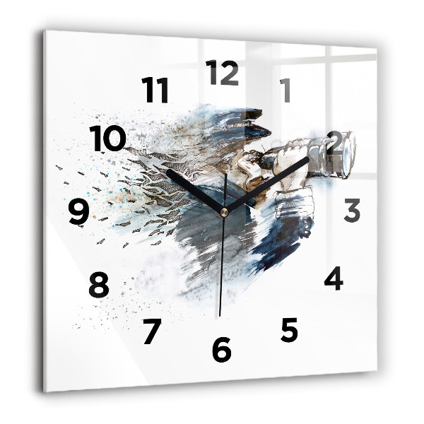 Square glass wall clock Captain with binoculars