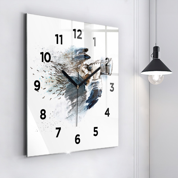 Square glass wall clock Captain with binoculars