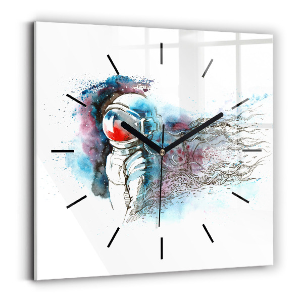 Square glass wall clock Astronaut abstraction