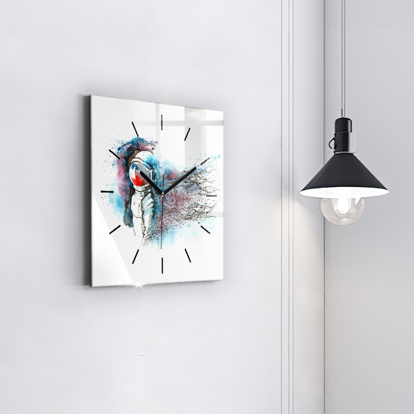 Square glass wall clock Astronaut abstraction