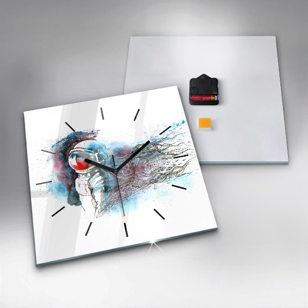 Square glass wall clock Astronaut abstraction