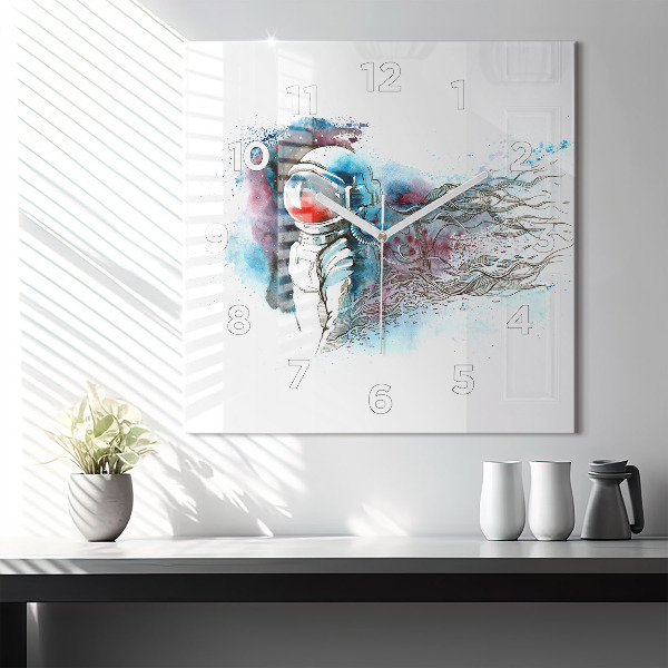 Square glass wall clock Astronaut abstraction