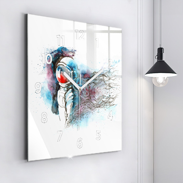 Square glass wall clock Astronaut abstraction