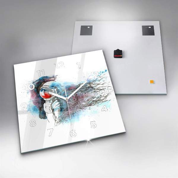 Square glass wall clock Astronaut abstraction