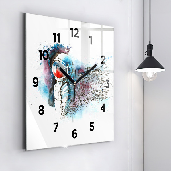Square glass wall clock Astronaut abstraction