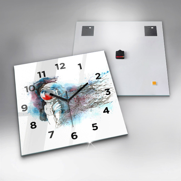 Square glass wall clock Astronaut abstraction