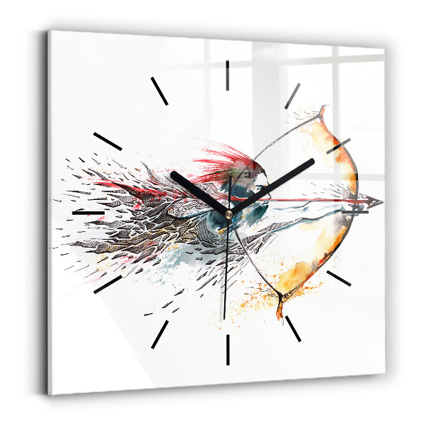 Square glass wall clock A warrior on the hunt