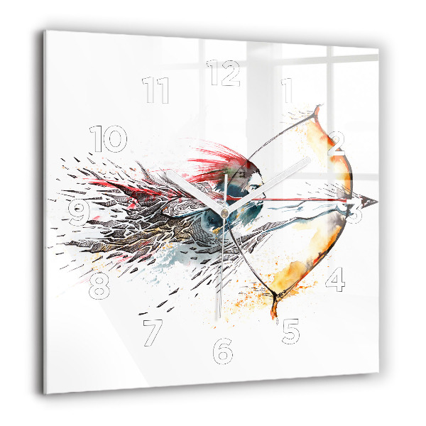 Square glass wall clock A warrior on the hunt