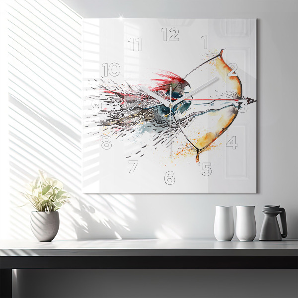 Square glass wall clock A warrior on the hunt