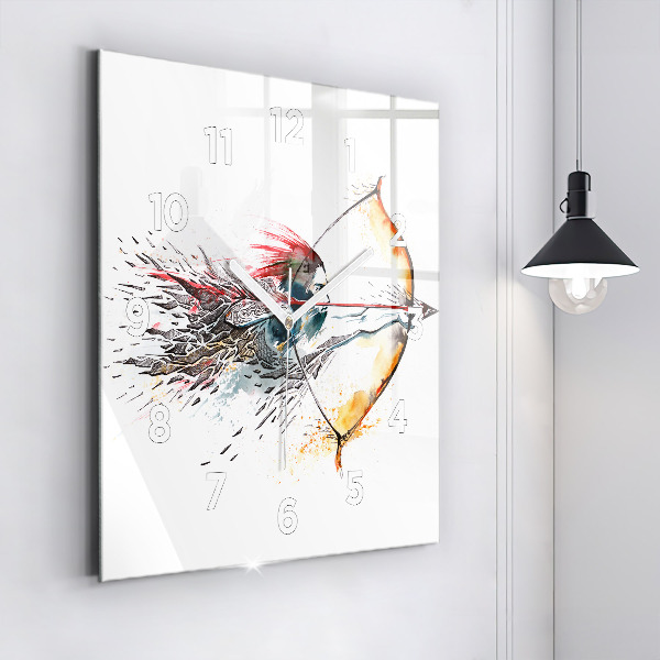 Square glass wall clock A warrior on the hunt