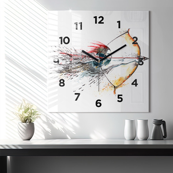 Square glass wall clock A warrior on the hunt