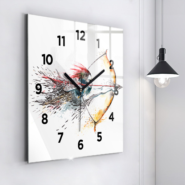 Square glass wall clock A warrior on the hunt