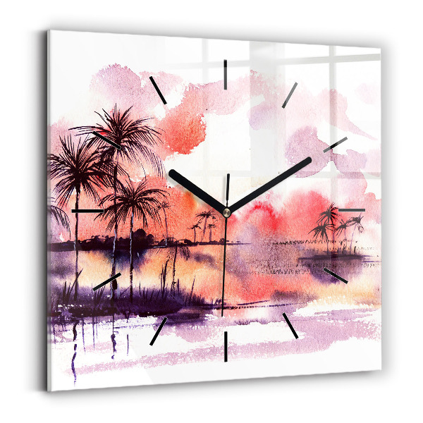 Square glass wall clock Tropical Landscape