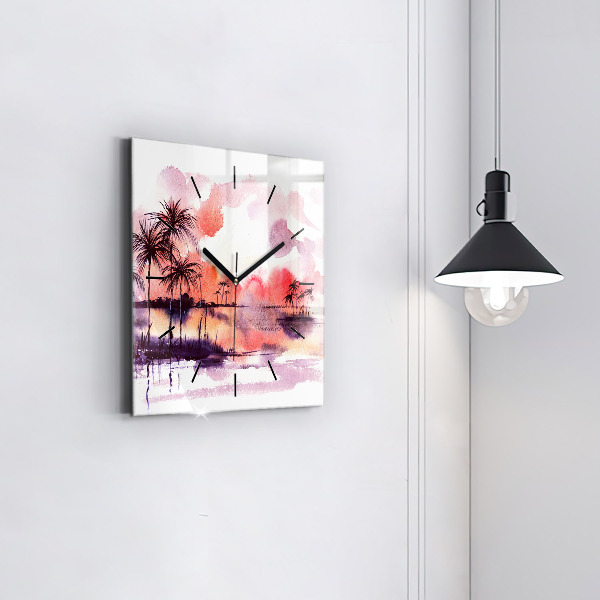 Square glass wall clock Tropical Landscape