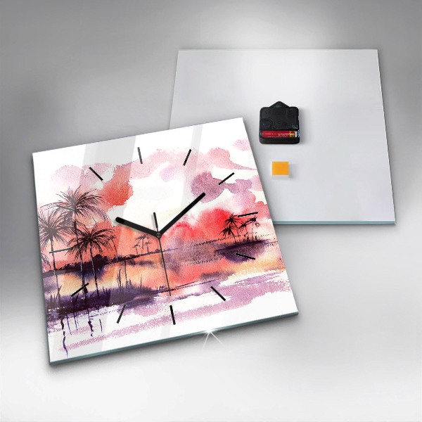 Square glass wall clock Tropical Landscape