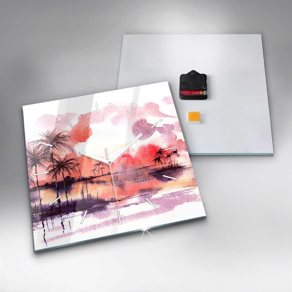 Square glass wall clock Tropical Landscape