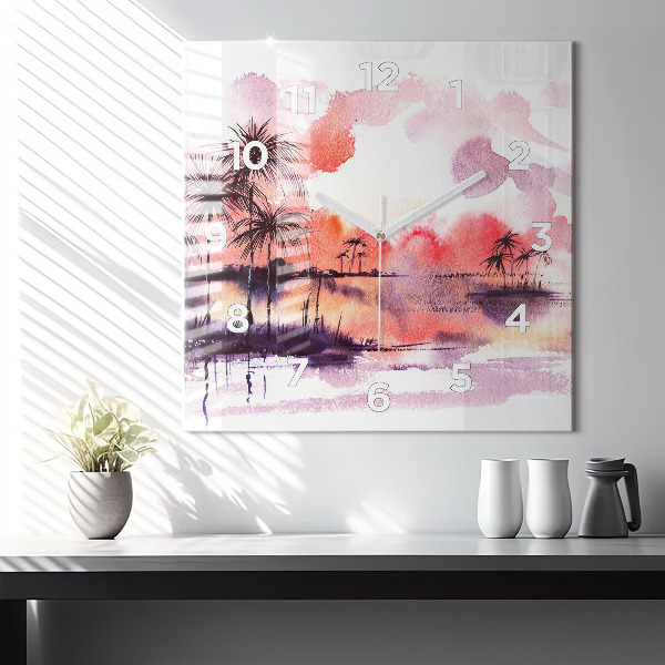 Square glass wall clock Tropical Landscape