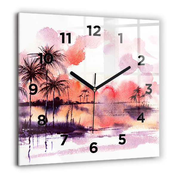 Square glass wall clock Tropical Landscape