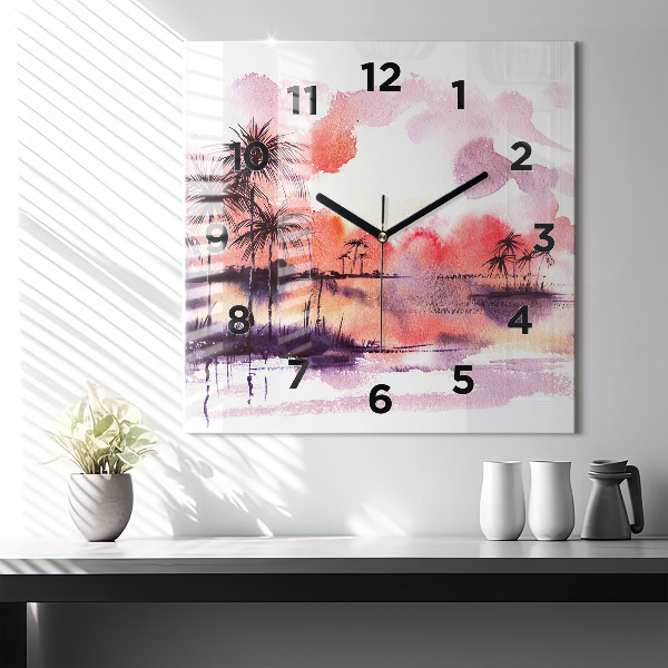 Square glass wall clock Tropical Landscape