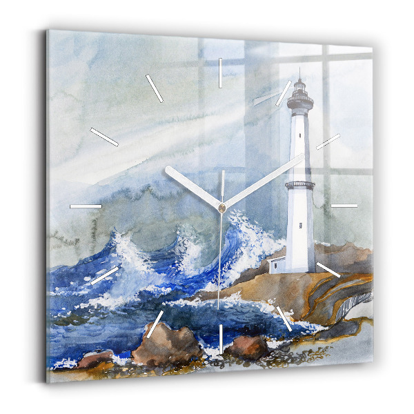 Square glass wall clock The sea and the lighthouse