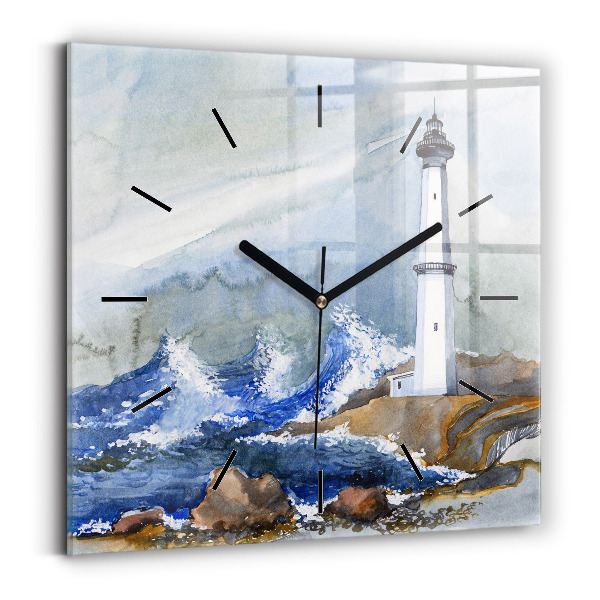 Square glass wall clock The sea and the lighthouse