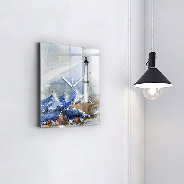 Square glass wall clock The sea and the lighthouse