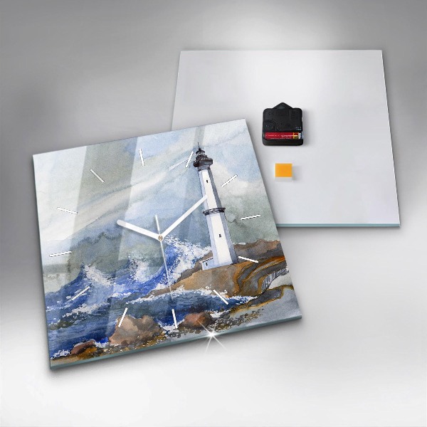 Square glass wall clock The sea and the lighthouse