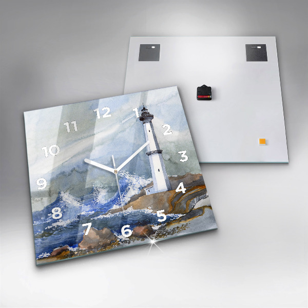 Square glass wall clock The sea and the lighthouse