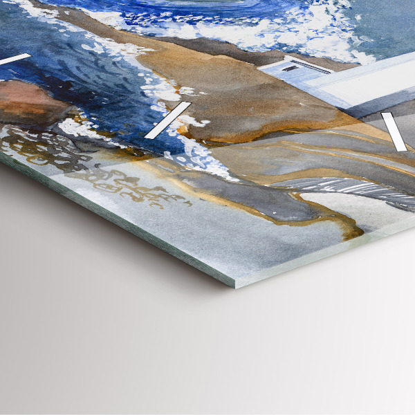 Square glass wall clock The sea and the lighthouse