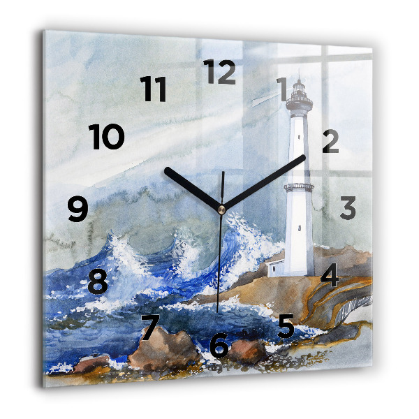 Square glass wall clock The sea and the lighthouse
