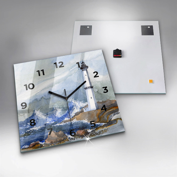 Square glass wall clock The sea and the lighthouse