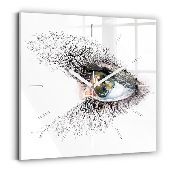 Square glass wall clock Drawing of a human eye