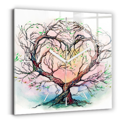 Square glass wall clock Tree the heart of nature