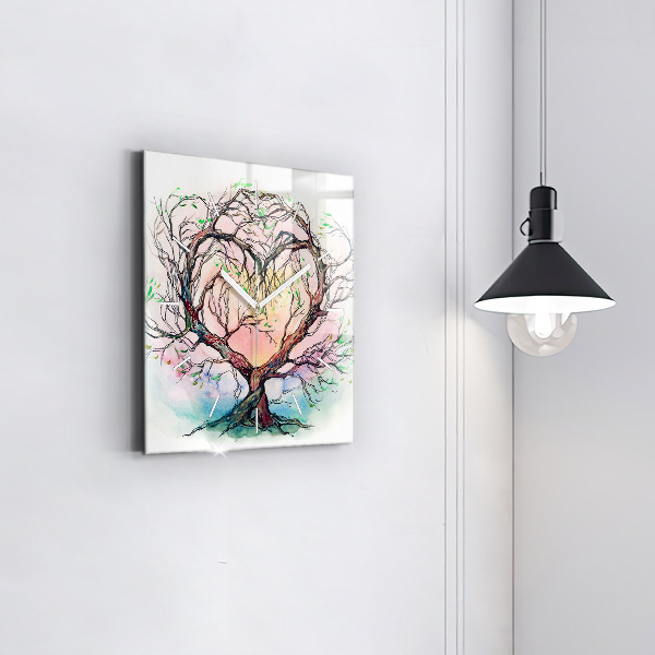 Square glass wall clock Tree the heart of nature
