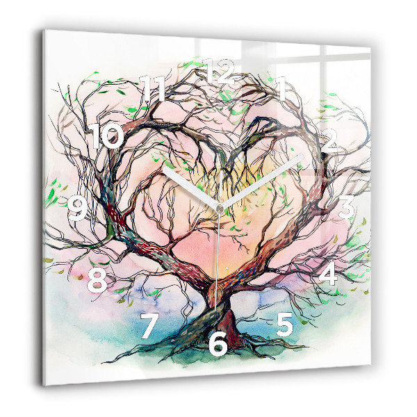 Square glass wall clock Tree the heart of nature