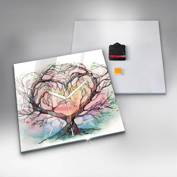 Square glass wall clock Tree the heart of nature