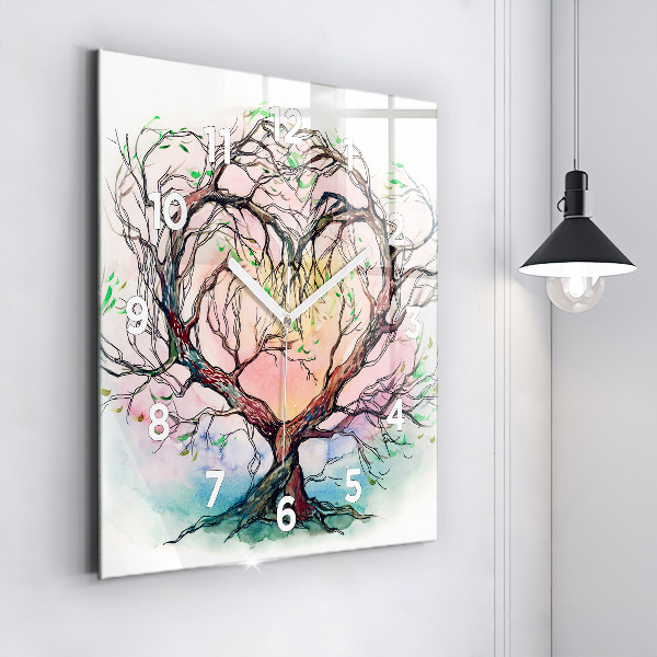 Square glass wall clock Tree the heart of nature