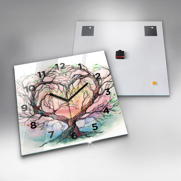 Square glass wall clock Tree the heart of nature