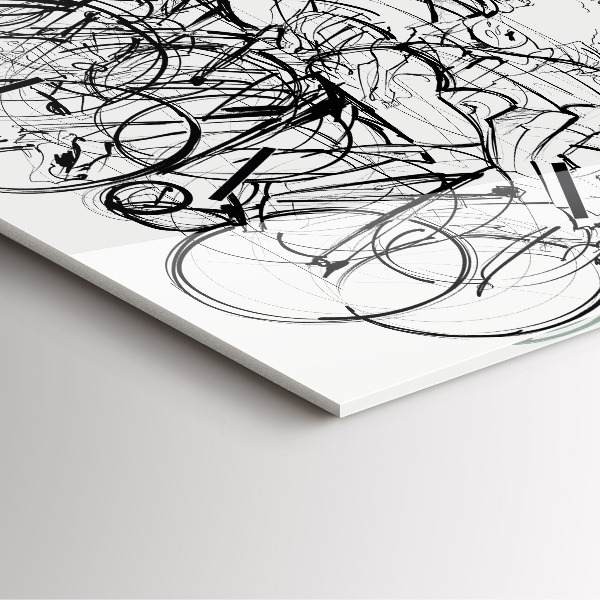 Square glass wall clock Cycling race drawing