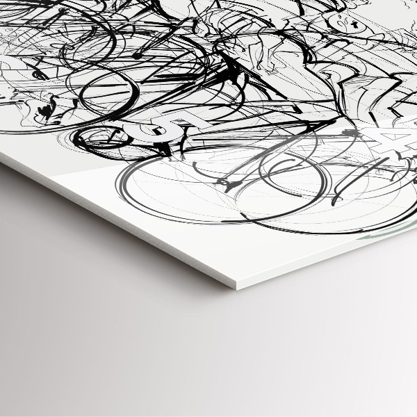 Square glass wall clock Cycling race drawing