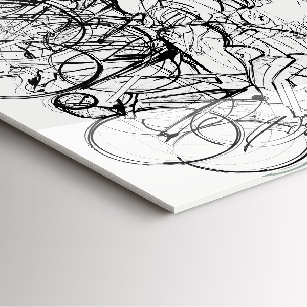 Square glass wall clock Cycling race drawing